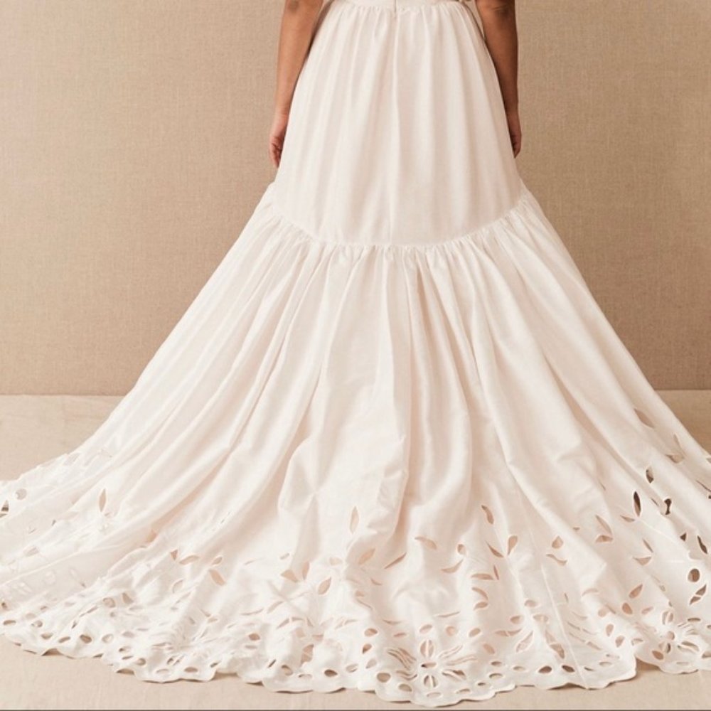 BHLDN Marina Wedding Gown Size 6 Off Shoulder Puffed Sleeve Sample - Picture 11 of 11